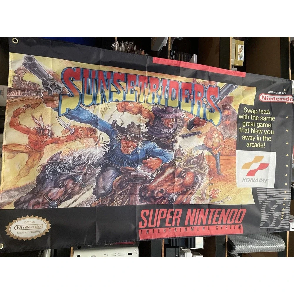 Sunset Riders 5' Flag Banner Poster Super Nintendo 1993 SNES Konami Shooter